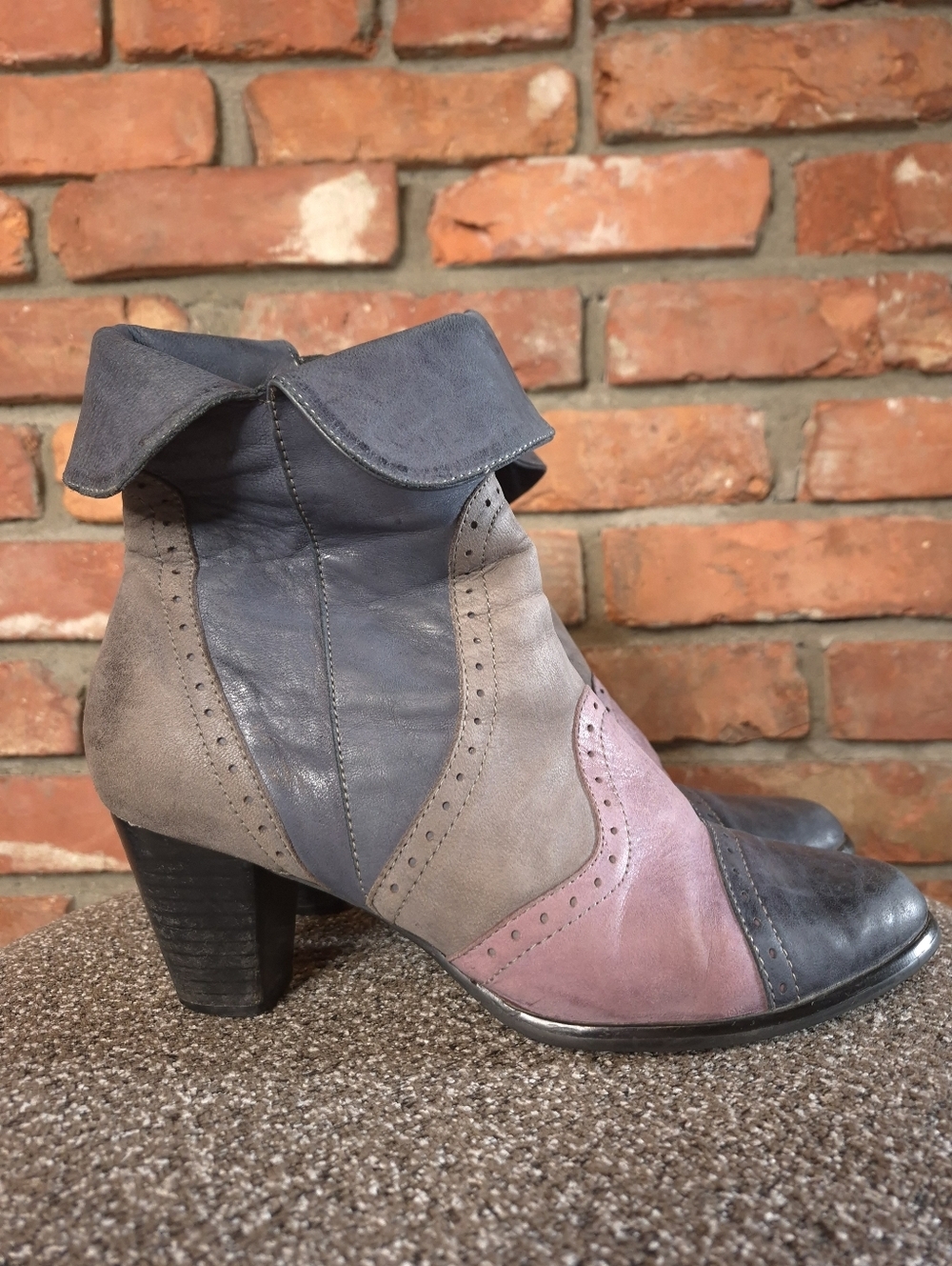 BZ Moda Everybody Colorblock Leather Ankle Boots 80's Foldover Zip Heeled